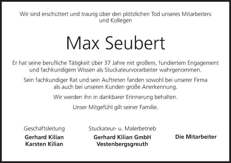  Traueranzeige für Max Seubert vom 09.10.2013 aus MGO