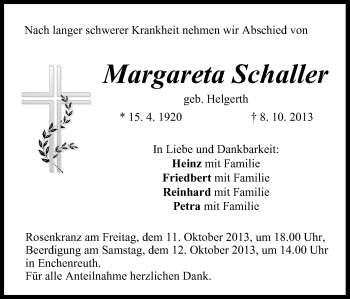 Anzeige von Margareta Schaller von MGO