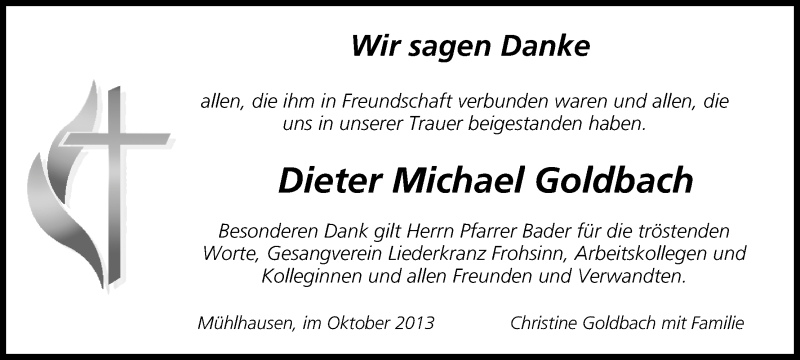  Traueranzeige für Dieter Michael Goldbach vom 12.10.2013 aus MGO