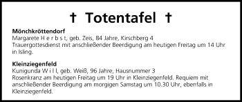 Anzeige von Totentafel vom 11.10.2013 von MGO