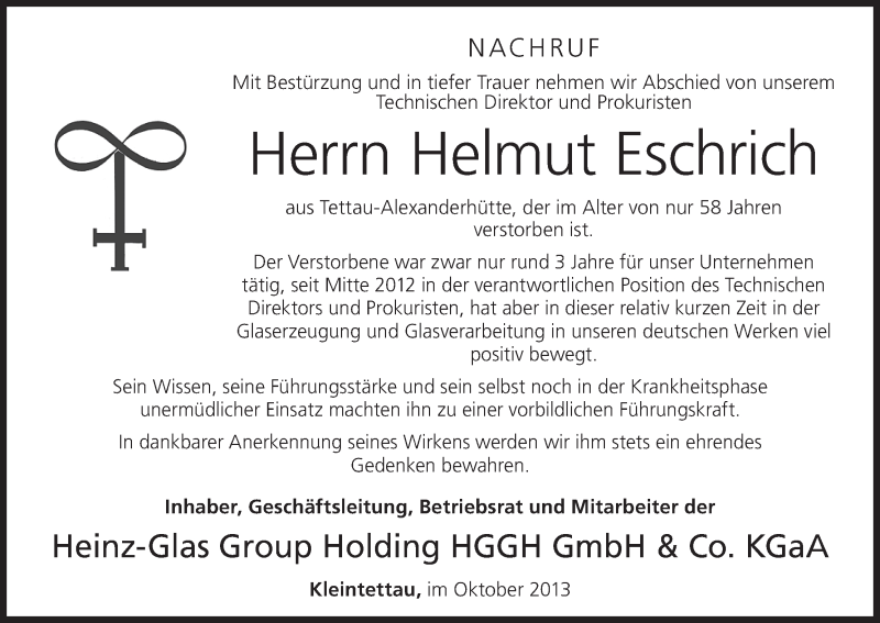  Traueranzeige für Helmut Eschrich vom 11.10.2013 aus MGO