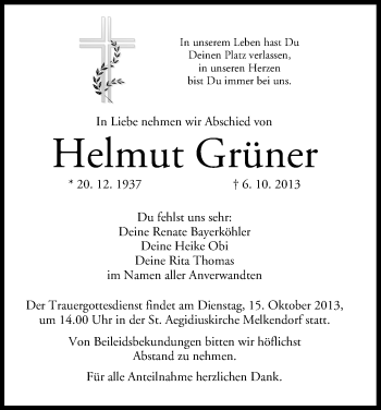 Anzeige von Helmut Grüner von MGO