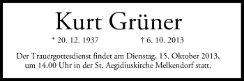 Anzeige von Kurt Grüner von MGO
