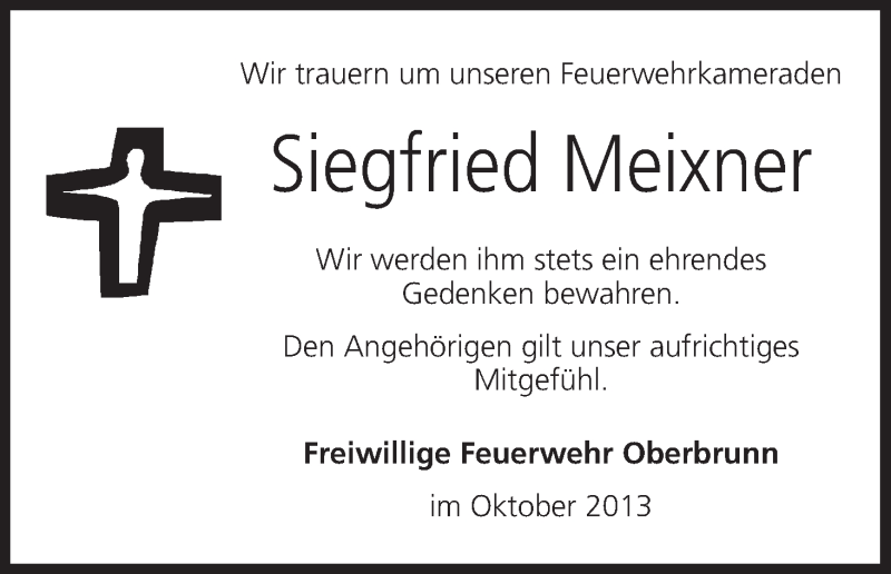  Traueranzeige für Siegfried Meixner vom 15.10.2013 aus MGO
