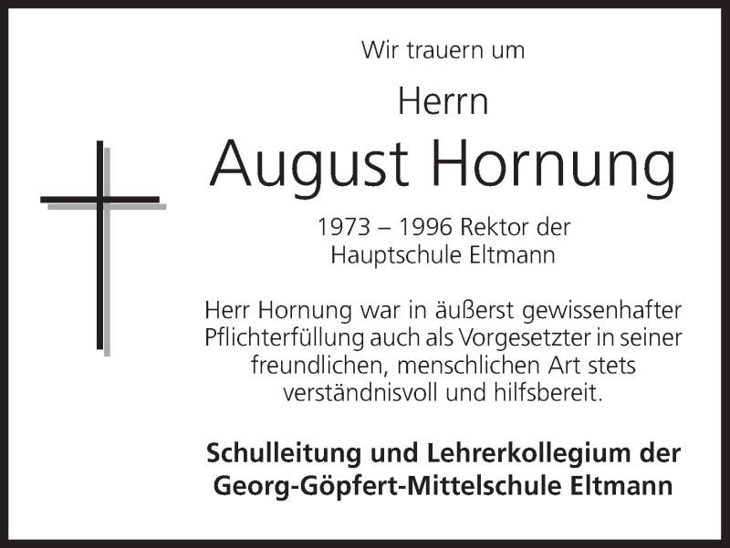  Traueranzeige für August Hornung vom 15.10.2013 aus MGO