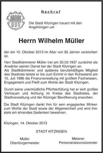 Anzeige von Wilhelm Müller von MGO