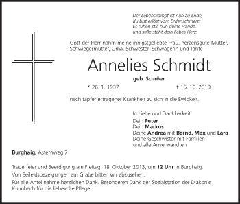 Anzeige von Annelies Schmidt von MGO