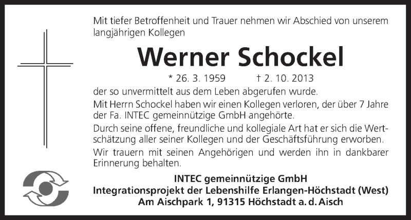  Traueranzeige für Werner Schockel vom 17.10.2013 aus MGO