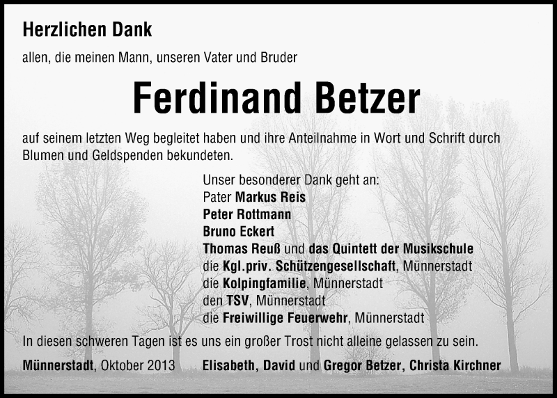 Ferdinand Betzer | Traueranzeige | Trauer.inFranken.de