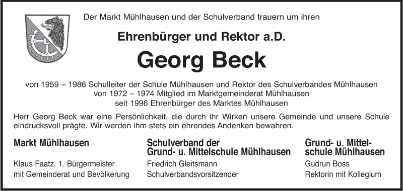  Traueranzeige für Georg Beck vom 18.10.2013 aus MGO