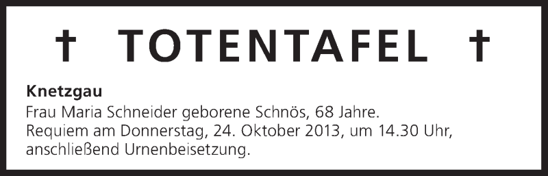  Traueranzeige für Totentafel vom 22.10.2013 vom 22.10.2013 aus MGO