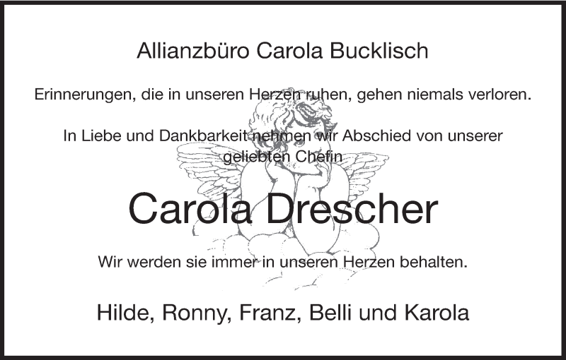  Traueranzeige für Carola Drescher vom 23.10.2013 aus MGO