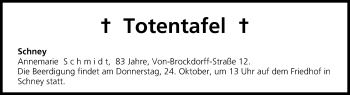 Anzeige von Totentafel vom 24.10.2013 von MGO