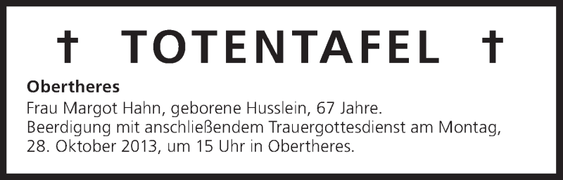  Traueranzeige für Totentafel vom 26.10.2013 vom 26.10.2013 aus MGO