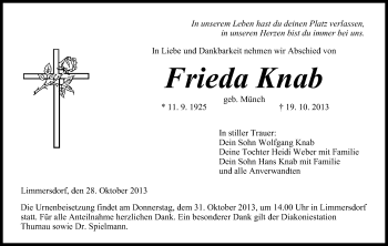 Anzeige von Frieda Knab von MGO