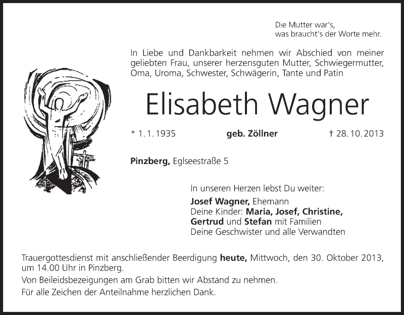 Elisabeth Wagner | Traueranzeige | trauer.inFranken.de