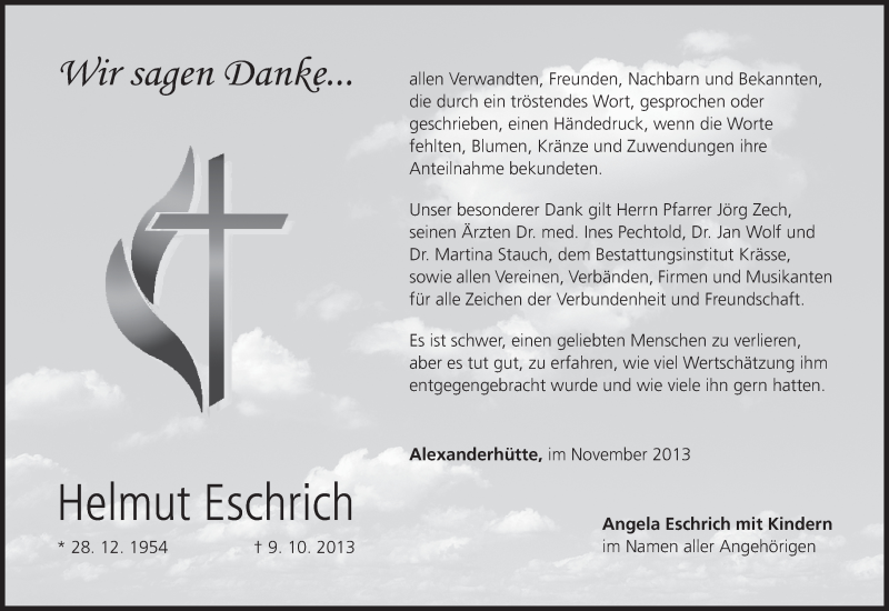  Traueranzeige für Helmut Eschrich vom 01.11.2013 aus MGO