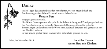 Anzeige von Renate Betz von MGO
