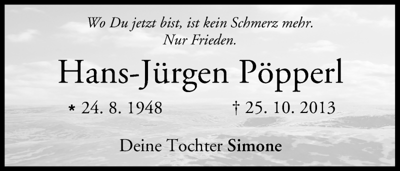  Traueranzeige für Hans-Jürgen Pöpperl vom 01.11.2013 aus MGO