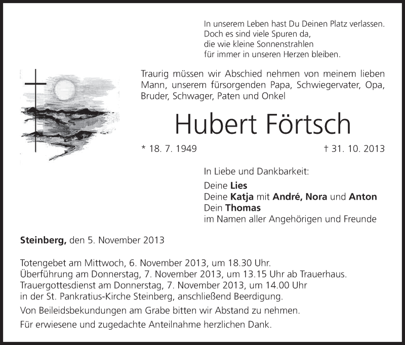  Traueranzeige für Hubert Förtsch vom 05.11.2013 aus MGO
