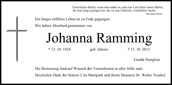 Anzeige von Johanna Ramming von MGO