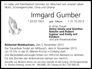Anzeige von Irmgard Gumber von MGO
