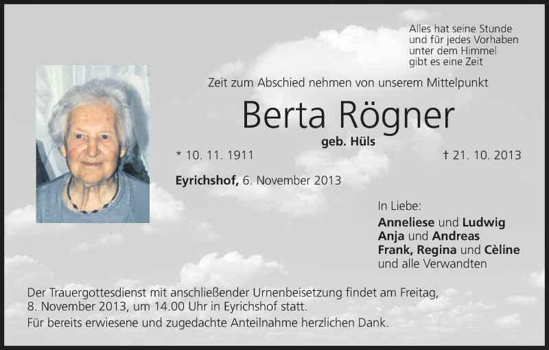  Traueranzeige für Gertraud Kreßmann vom 06.11.2013 aus MGO