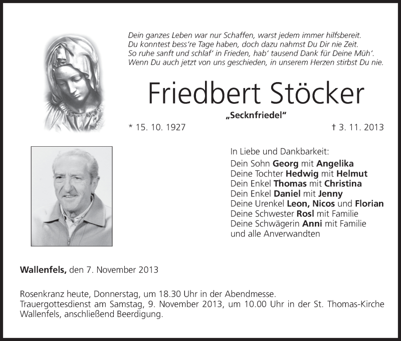  Traueranzeige für Friedbert Stöcker vom 07.11.2013 aus MGO