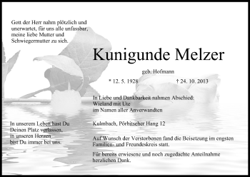 Anzeige von Kunigunde Melzer von MGO