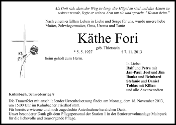 Anzeige von Käthe Fori von MGO