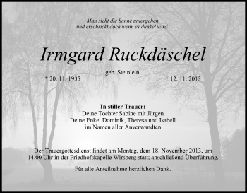 Anzeige von Irmgard Ruckdäschel von MGO