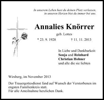 Anzeige von Annalies Knörrer von MGO