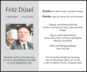 Anzeige von Fritz Düsel von MGO