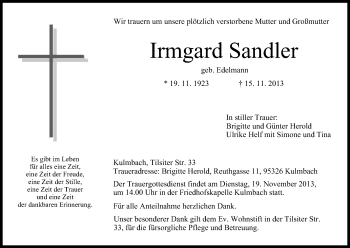 Anzeige von Irmgard Sandler von MGO