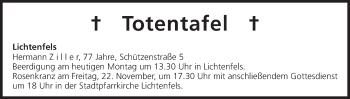 Anzeige von Totentafel vom 18.11.2013 von MGO