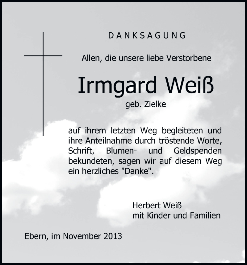  Traueranzeige für Irmgard Weiß vom 23.11.2013 aus MGO