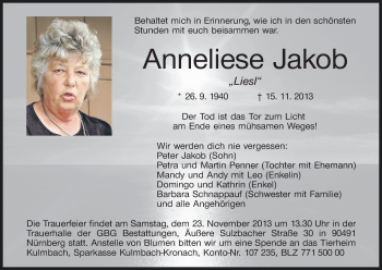 Anzeige von Anneliese Jakob von MGO