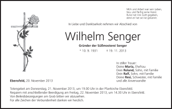 Anzeige von Wilhelm Senger von MGO