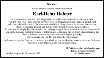 Anzeige von Karl-Heinz Hohner von MGO