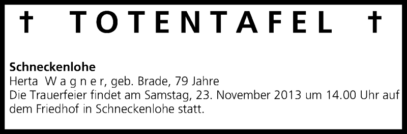  Traueranzeige für Totentafel vom 23.11.2013 vom 23.11.2013 aus MGO