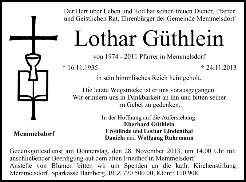  Traueranzeige für Lothar Güthlein vom 26.11.2013 aus MGO