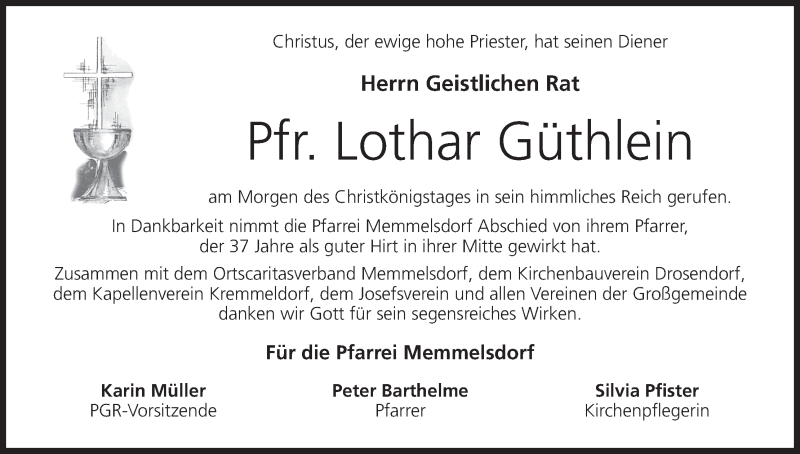  Traueranzeige für Lothar Güthlein vom 27.11.2013 aus MGO