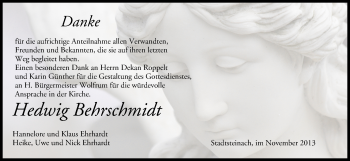 Anzeige von Hedwig Behrschmidt von MGO