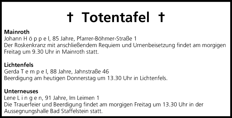  Traueranzeige für Totentafel vom 28.11.2013 vom 28.11.2013 aus MGO