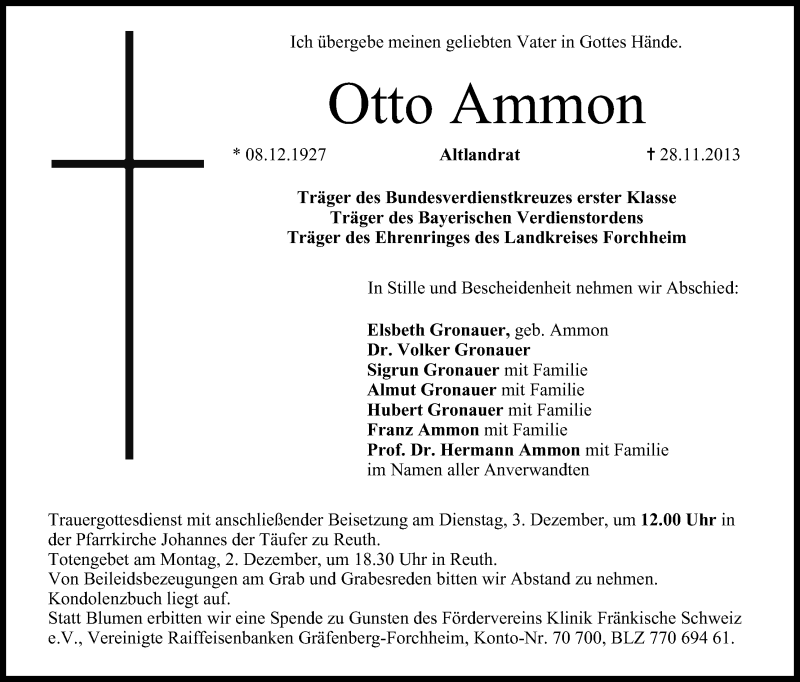  Traueranzeige für Otto Ammon vom 30.11.2013 aus MGO