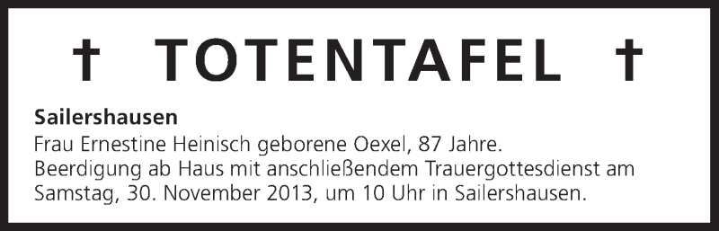  Traueranzeige für Totentafel vom 30.11.2013 vom 30.11.2013 aus MGO