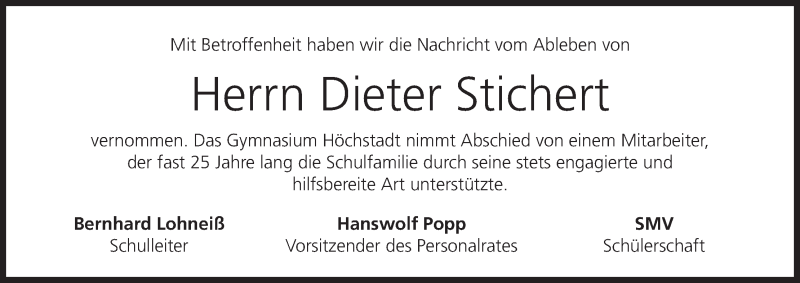  Traueranzeige für Dieter Stichert vom 03.12.2013 aus MGO
