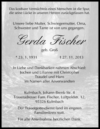 Anzeige von Gerda Fischer von MGO