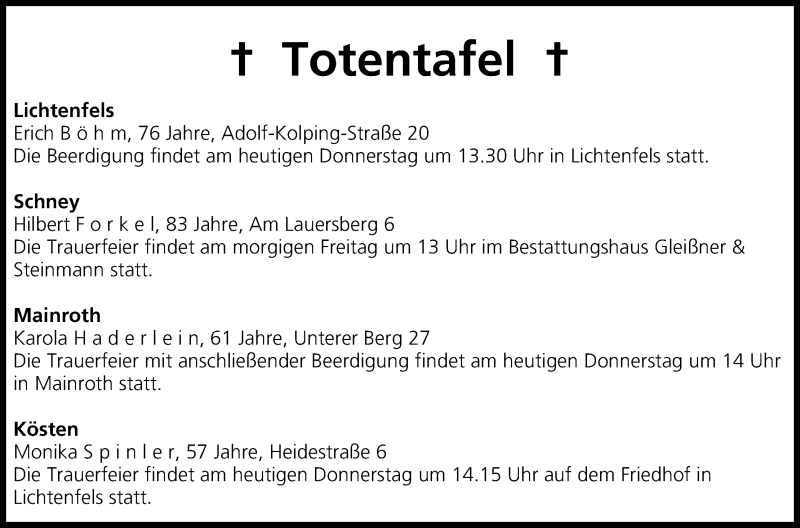  Traueranzeige für Totentafel vom 05.12.2013 vom 05.12.2013 aus MGO