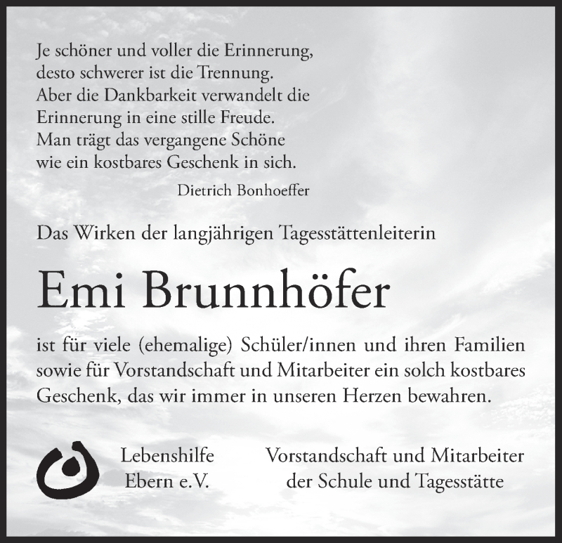  Traueranzeige für Emi Brunnhöfer vom 06.12.2013 aus MGO